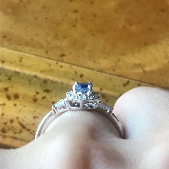 Natural Kyanite Sterling Silver Halo Ring Size 8 - Picture 2 of 8